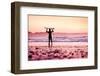 Female Surfer on the Beach at the Sunset-iko-Framed Photographic Print