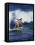 Female Surfer Riding a Wave-null-Framed Stretched Canvas