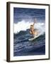 Female Surfer Riding a Wave-null-Framed Photographic Print