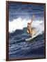 Female Surfer Riding a Wave-null-Framed Photographic Print