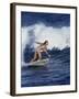 Female Surfer Riding a Wave-null-Framed Photographic Print