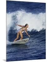 Female Surfer Riding a Wave-null-Mounted Photographic Print