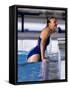 Female Swimmer Climbing Out of the Pool-null-Framed Stretched Canvas