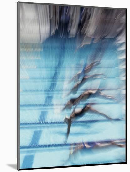 Female Swimmers at the Start of a Race-null-Mounted Photographic Print