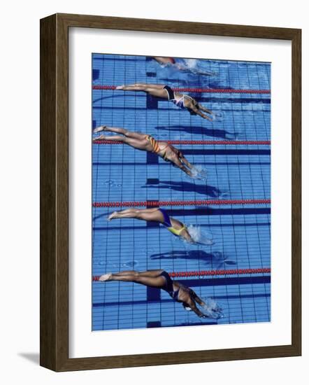 Female Swimmers at the Start of a Race-null-Framed Photographic Print