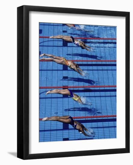 Female Swimmers at the Start of a Race-null-Framed Photographic Print