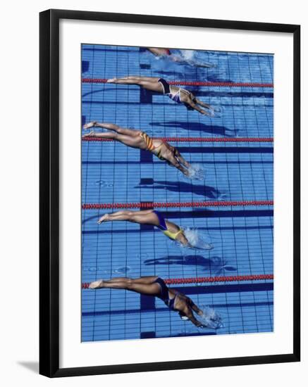 Female Swimmers at the Start of a Race-null-Framed Photographic Print