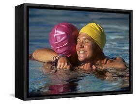 Female Swimmers Reacts to Victory-null-Framed Stretched Canvas