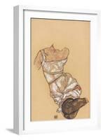 Female Torso in Lingerie and Black Stockings. 1917-Egon Schiele-Framed Giclee Print