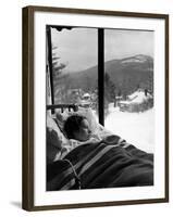 Female Tuberculosis Patient Lying under an Electric Blanket in Bed on Large Porch-Alfred Eisenstaedt-Framed Photographic Print