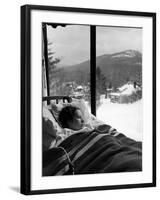 Female Tuberculosis Patient Lying under an Electric Blanket in Bed on Large Porch-Alfred Eisenstaedt-Framed Photographic Print