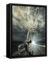 Female Warrior on the Road with Her Katana Sword-Netfalls-Framed Stretched Canvas