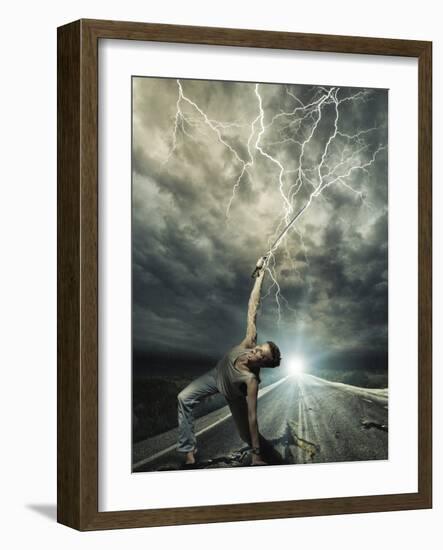 Female Warrior on the Road with Her Katana Sword-Netfalls-Framed Photographic Print