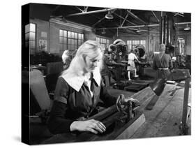 Female Workers Sharpening Saw Blades at Slack Sellars and Co, Sheffield, South Yorkshire, 1963-Michael Walters-Stretched Canvas