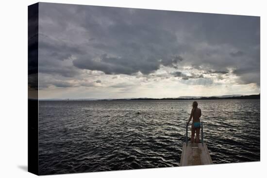 Female Youth on Jetty by Sea-Felipe Rodríguez-Stretched Canvas