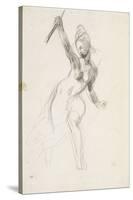 Femme à demi-nue brandissant un bâton ; Etude pour la "Liberté guidant le peuple" ; 1830-Eugene Delacroix-Stretched Canvas