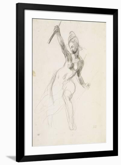 Femme à demi-nue brandissant un bâton ; Etude pour la "Liberté guidant le peuple" ; 1830-Eugene Delacroix-Framed Giclee Print