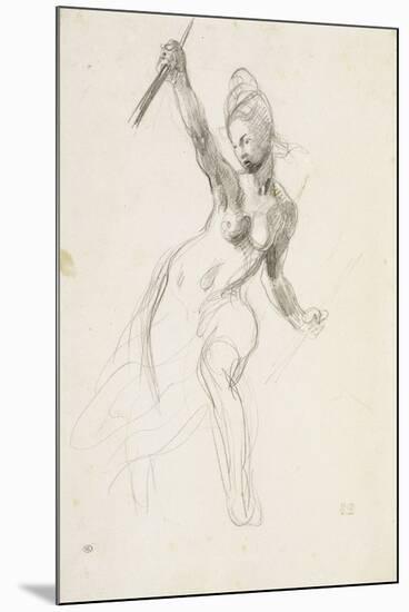 Femme à demi-nue brandissant un bâton ; Etude pour la "Liberté guidant le peuple" ; 1830-Eugene Delacroix-Mounted Giclee Print