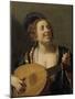 Femme accordant un luth-Gerrit Van Honthorst-Mounted Giclee Print