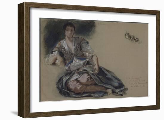 Femme arabe assise à terre et études de boutons;Etude pour" Les Femmes d'Alger"; vers 1833-1834-Eugene Delacroix-Framed Giclee Print