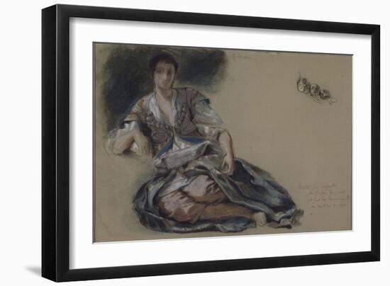 Femme arabe assise à terre et études de boutons;Etude pour" Les Femmes d'Alger"; vers 1833-1834-Eugene Delacroix-Framed Giclee Print