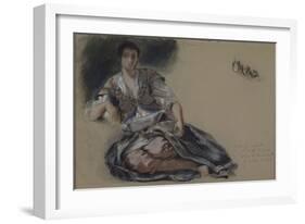 Femme arabe assise à terre et études de boutons;Etude pour" Les Femmes d'Alger"; vers 1833-1834-Eugene Delacroix-Framed Giclee Print