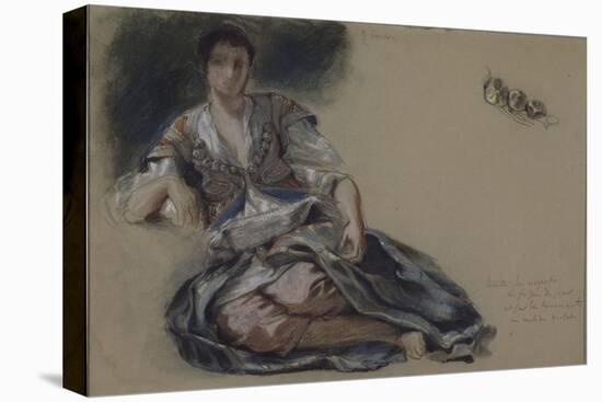 Femme arabe assise à terre et études de boutons;Etude pour" Les Femmes d'Alger"; vers 1833-1834-Eugene Delacroix-Stretched Canvas