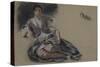 Femme arabe assise à terre et études de boutons;Etude pour" Les Femmes d'Alger"; vers 1833-1834-Eugene Delacroix-Stretched Canvas