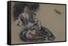 Femme arabe assise à terre et études de boutons;Etude pour" Les Femmes d'Alger"; vers 1833-1834-Eugene Delacroix-Framed Stretched Canvas