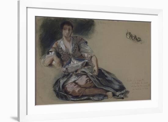 Femme arabe assise à terre et études de boutons;Etude pour" Les Femmes d'Alger"; vers 1833-1834-Eugene Delacroix-Framed Giclee Print