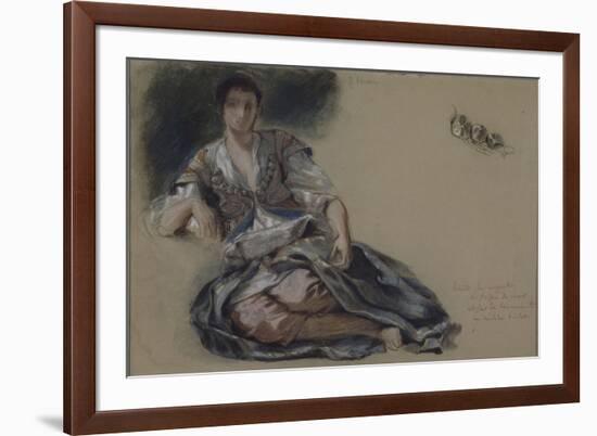 Femme arabe assise à terre et études de boutons;Etude pour" Les Femmes d'Alger"; vers 1833-1834-Eugene Delacroix-Framed Giclee Print