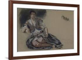 Femme arabe assise à terre et études de boutons;Etude pour" Les Femmes d'Alger"; vers 1833-1834-Eugene Delacroix-Framed Giclee Print