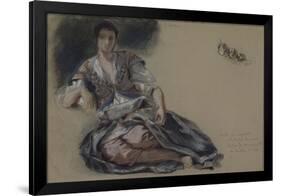 Femme arabe assise à terre et études de boutons;Etude pour" Les Femmes d'Alger"; vers 1833-1834-Eugene Delacroix-Framed Giclee Print