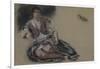 Femme arabe assise à terre et études de boutons;Etude pour" Les Femmes d'Alger"; vers 1833-1834-Eugene Delacroix-Framed Giclee Print