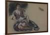 Femme arabe assise à terre et études de boutons;Etude pour" Les Femmes d'Alger"; vers 1833-1834-Eugene Delacroix-Framed Giclee Print