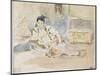 Femme arabe assise sur des coussins ; Etude pour les "Femmes d'Alger"-Eugene Delacroix-Mounted Giclee Print