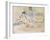 Femme arabe assise sur des coussins ; Etude pour les "Femmes d'Alger"-Eugene Delacroix-Framed Giclee Print