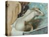 Femme assise sur le rebord d' une baignoire et s'épongeant le cou-Edgar Degas-Stretched Canvas