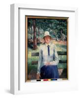 Femme Au Chomage. (Unemployed Girl). Assise Sur Un Banc Dans Un Parc Public, a L'ombre Des Pins En-Kazimir Severinovich Malevich-Framed Giclee Print