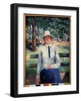 Femme Au Chomage. (Unemployed Girl). Assise Sur Un Banc Dans Un Parc Public, a L'ombre Des Pins En-Kazimir Severinovich Malevich-Framed Giclee Print