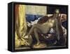 Femme Caressant Un Perroquet-Eugene Delacroix-Framed Stretched Canvas
