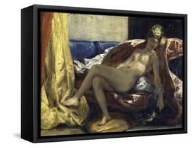 Femme Caressant Un Perroquet-Eugene Delacroix-Framed Stretched Canvas