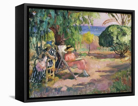 Femme cousant (Woman Sewing)-Henri Lebasque-Framed Stretched Canvas