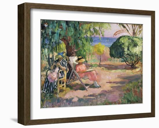 Femme cousant (Woman Sewing)-Henri Lebasque-Framed Premium Giclee Print