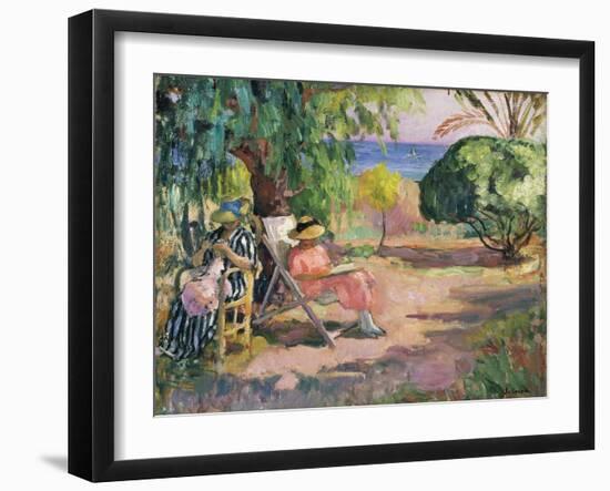 Femme cousant (Woman Sewing)-Henri Lebasque-Framed Premium Giclee Print