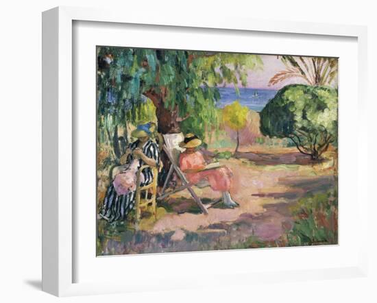 Femme cousant (Woman Sewing)-Henri Lebasque-Framed Giclee Print