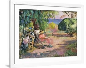 Femme cousant (Woman Sewing)-Henri Lebasque-Framed Giclee Print