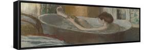 Femme dans son bain s'épongeant la jambe-Edgar Degas-Framed Stretched Canvas