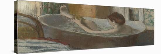 Femme dans son bain s'épongeant la jambe-Edgar Degas-Stretched Canvas