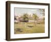 Femme dans un clos, soleil de printemps dans le pré à Eragny-Camille Pissarro-Framed Giclee Print